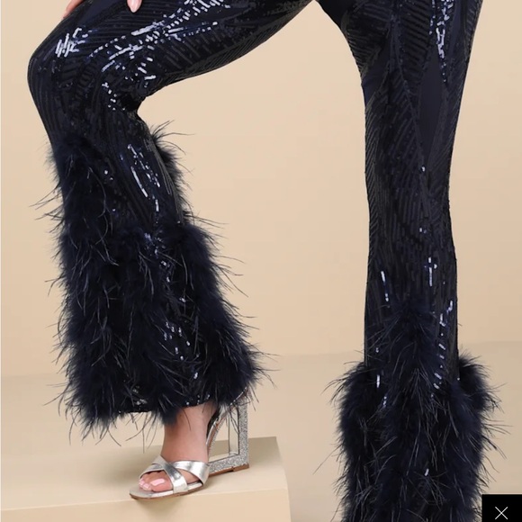 Sequin V-Neck Jumpsuit - Navy - Picture 3 of 3